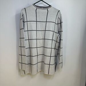 Loft Size XL  Crew Neck  Large Black Check on Cream L/S Lightweight Sweater